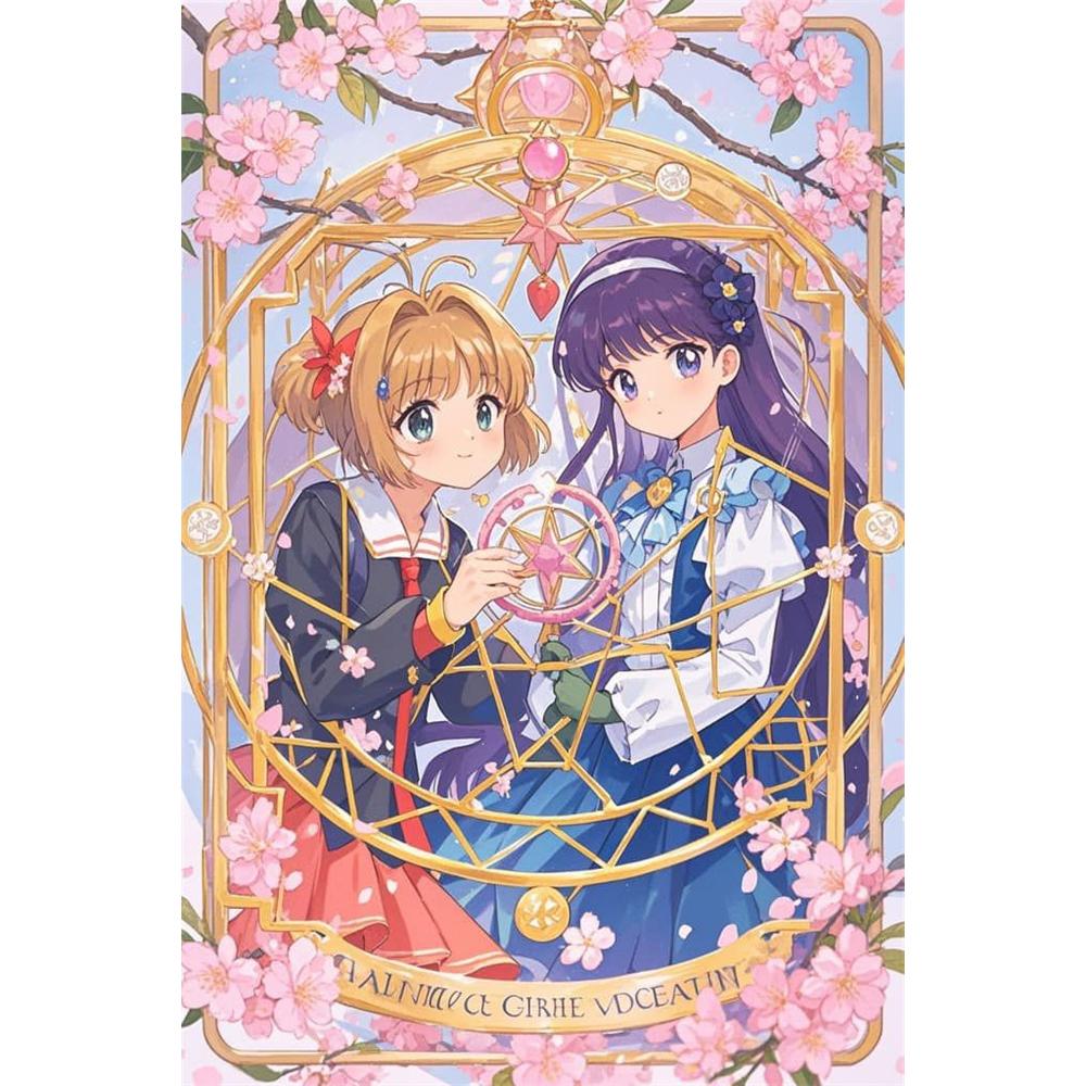 Sakura Card Captor Mosaik 5D DIY Handgefertigte Stickerei Kreuzstich Diamant Malerei Kits Runde_Quadratische Steine Rom Dekor