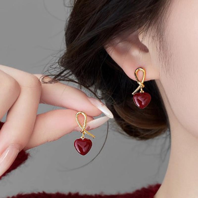 New 925 Sterling Silver Heart Earrings Personality Charm Red Love Simple Style Women Earrings Birthday Gift Exquisite Jewelry