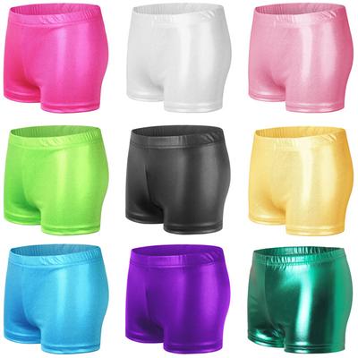 Girls Bright Bronzing Cloth Elastic Waistband Solid Color Boxer Bottom Dance Shorts