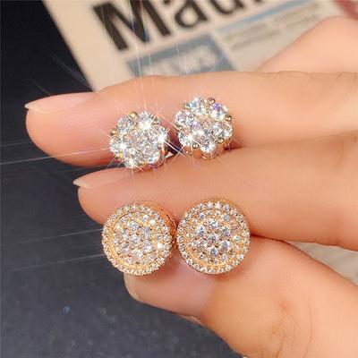 Luxury CZ Stud Earrings for Women Piercing Round/Flower Shaped Ear Earrings Bridal Wedding Accessories Fashion Jewelry