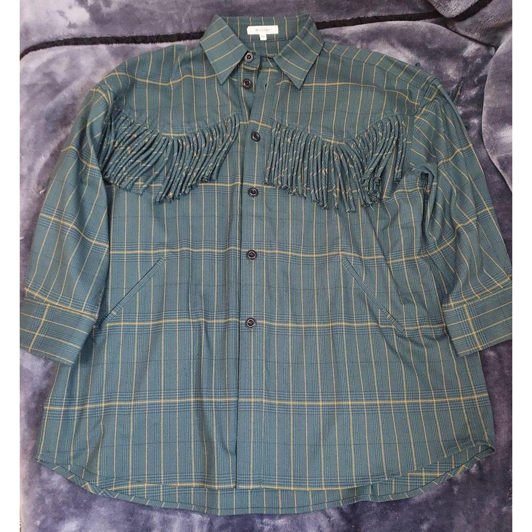 Green check long sleeve shirt with fringes MOUSSY