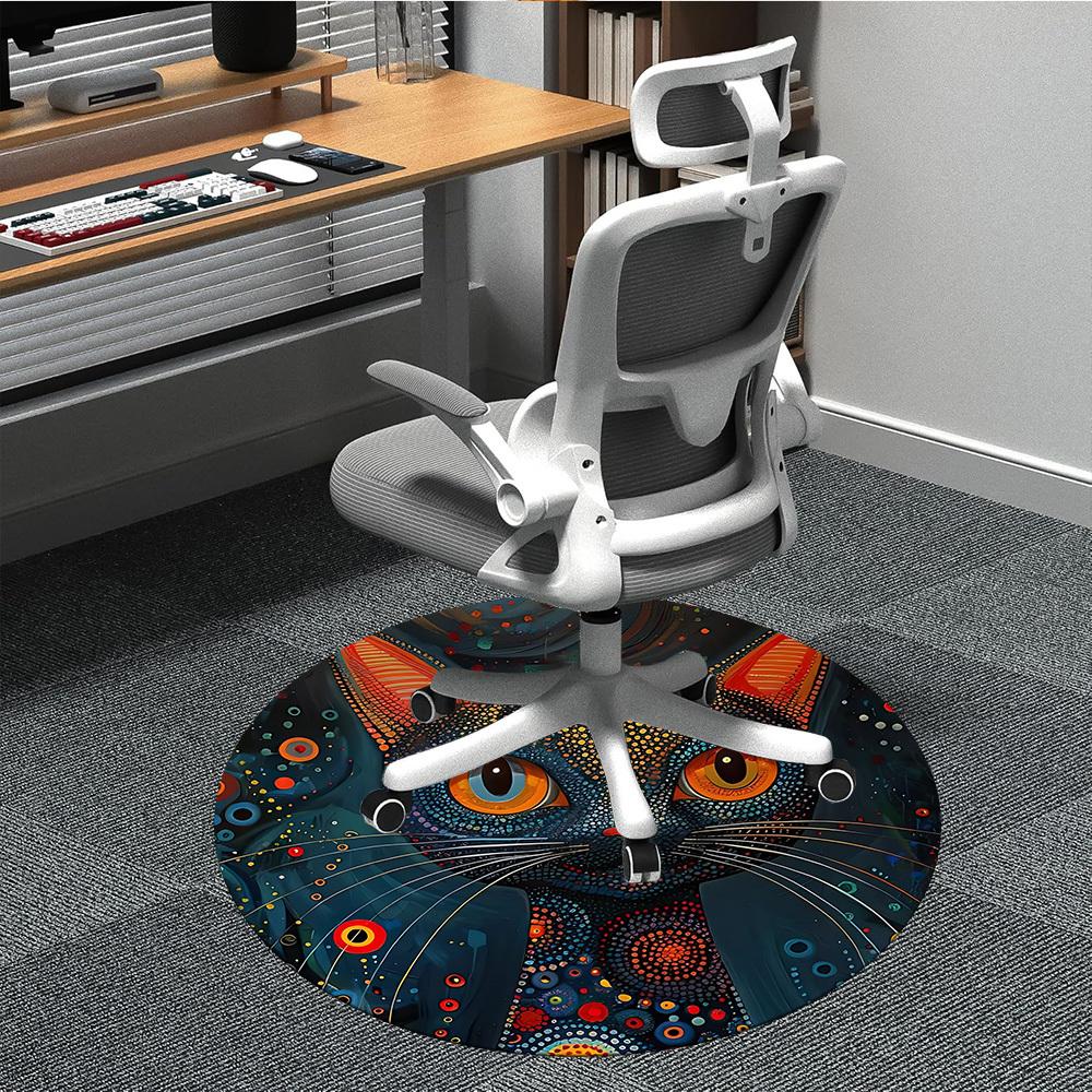 1PC Cat Abstract Office Round Area Rug, Indoor Mat Suitable ForOffice, Under Office Chairs Bedroom Living Room Home Decor, Room Deco, D011