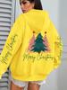 Merry Christmas Tree Print Women's Loose Y2K Hip Hop Hoodie