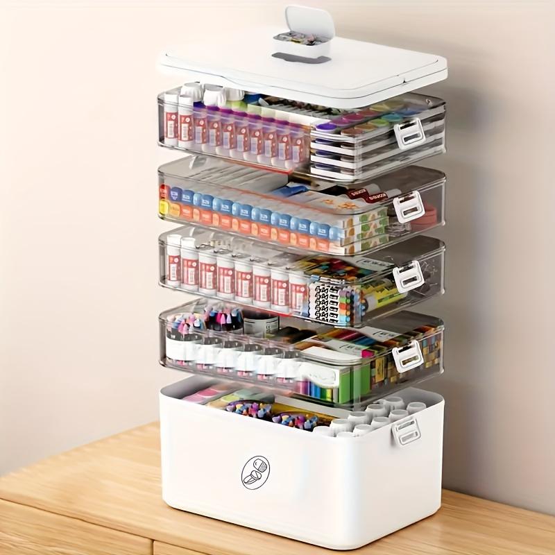 Large Capacity Multi-Layer Durable Plastic Storage Box - Portable, Easy-Clean Organizer for Pills, Office , Bathroom Essentials - Transparent Design