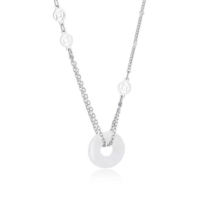 Xiangyun Ping An Schloss Weißer Jade-Halskette Chinesischer Stil Bedeutung Ruyi Schloss Anhänger Damen Altmodische Kleidung Han Element Glitzernder Diamant Schlüsselbein-Kette