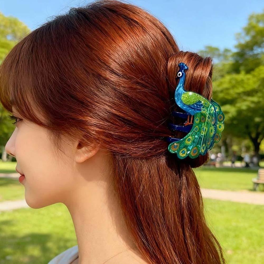 Peacock Cute Bear Hair Claw PVC Acrylic Hair Claw Cartoon Animal Shark Clip  Female