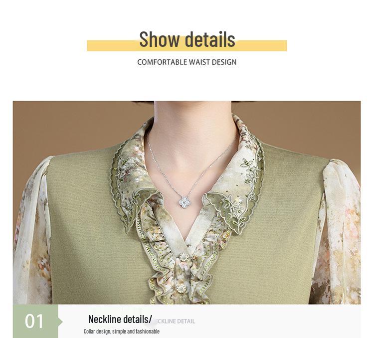 2026 New Lapel Long-Sleeve T-Shirt for Middle-Aged Women, Thin Spring/Autumn Top, Small Size for Mom