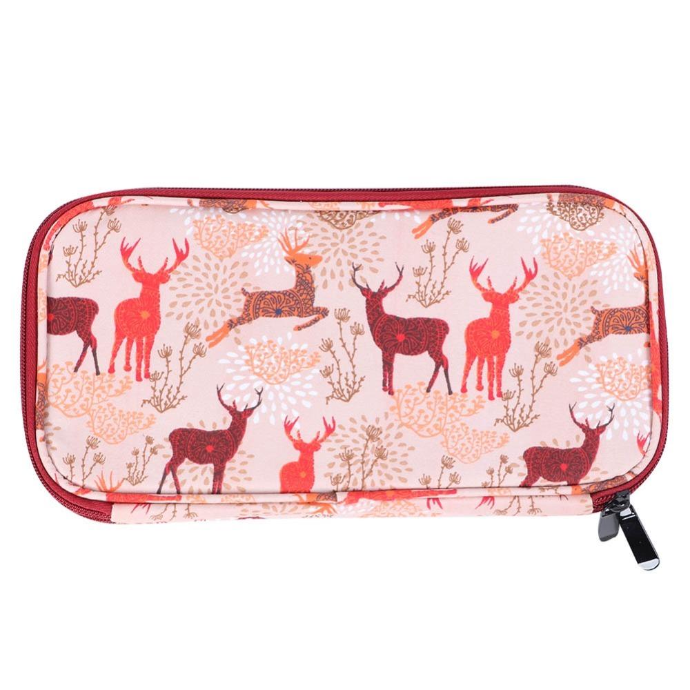 Oxford Cloth Knitting Storage Bag Sika Deer Pattern Foldable Structure Crochet Hook Case Multi-Compartment Sewing Tool Case