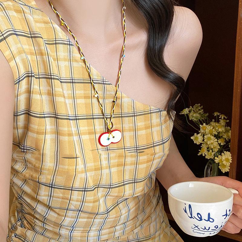 Dopamine Color Flower Love Necklace Summer Small Fresh Long Collarbone Chain Holiday Sweet Girl Heart Necklace