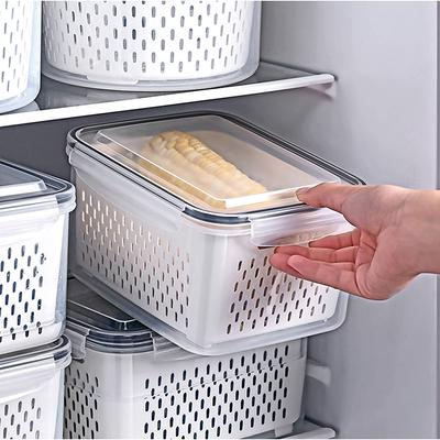 Recipiente pentru Depozitarea Fructelor pentru Frigider cu Strecurătoare Detașabilă, Recipient Airtight pentru Depozitarea Alimentelor, Conservator de Produse Sigur pentru Mașina de Spălat Vase
