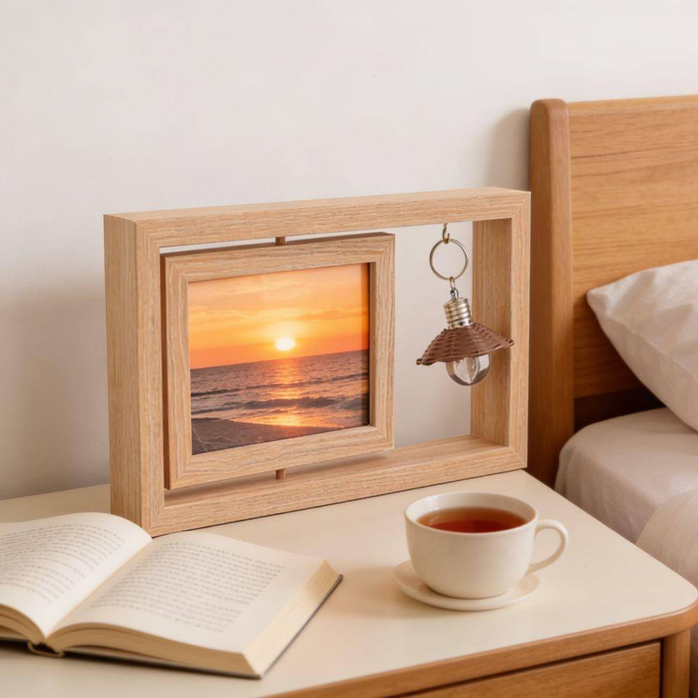 Double-Sided Wooden Picture Frame Rotate Creative Commemorative Photo Frame Square Hollow Decorative Frame Decoration