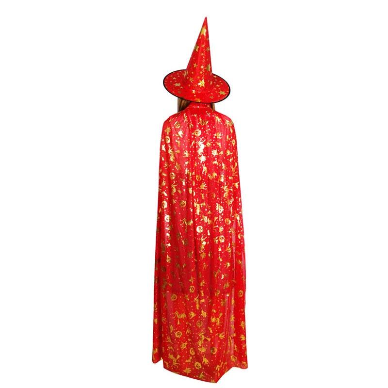 Halloween Cloak Costume For Children And Adults Golden Witch Cape With Sewn Craft Wizard Five-star Hat Black
