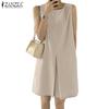 ZANZEA Women Summer Sleeveless Crew Neck Knee Length Dresses