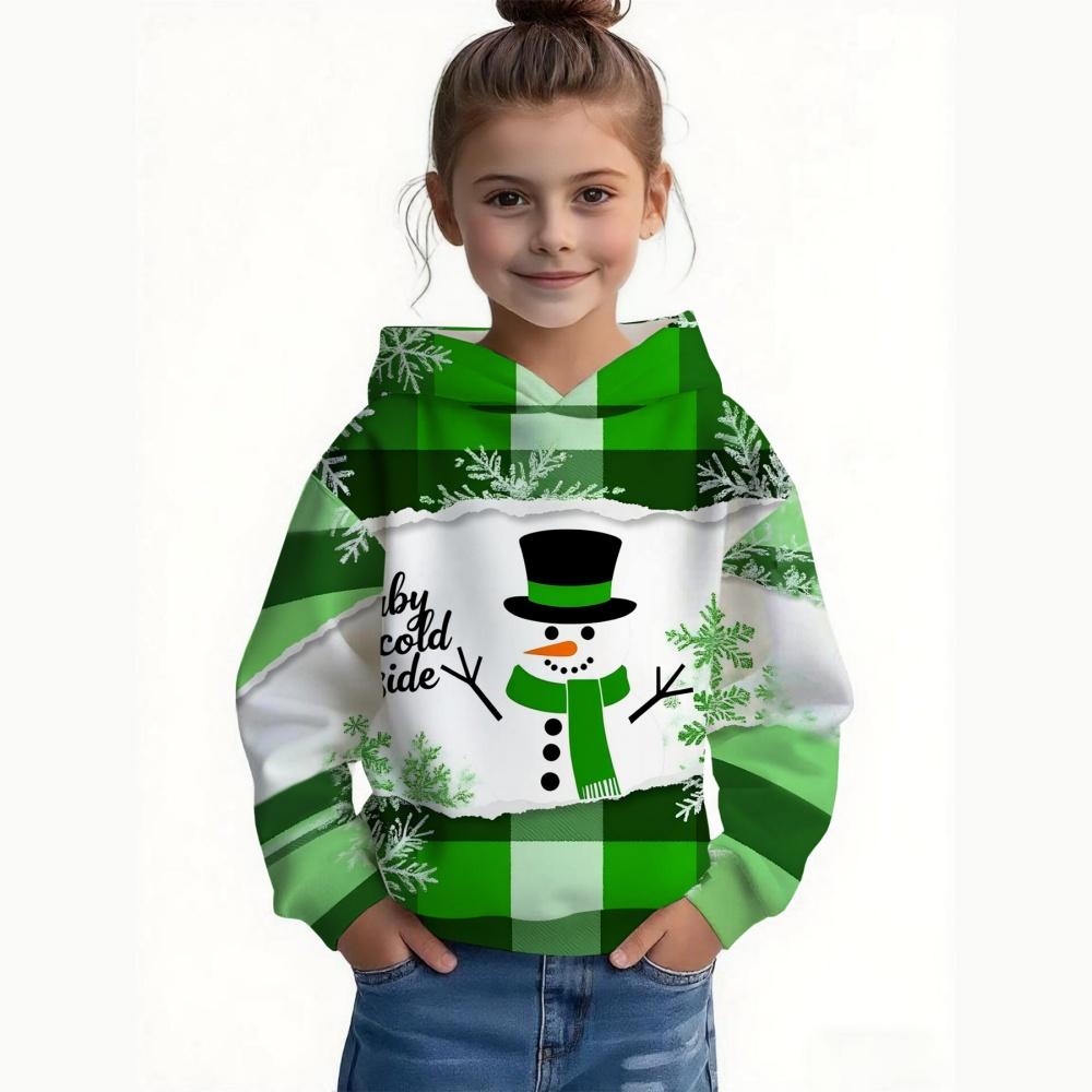 Children Sweatshirt Christmas Cute Snowman Print Pullover Long Sleeve Hoodies Fashion Holiday Party Streetwear Children Hoodie