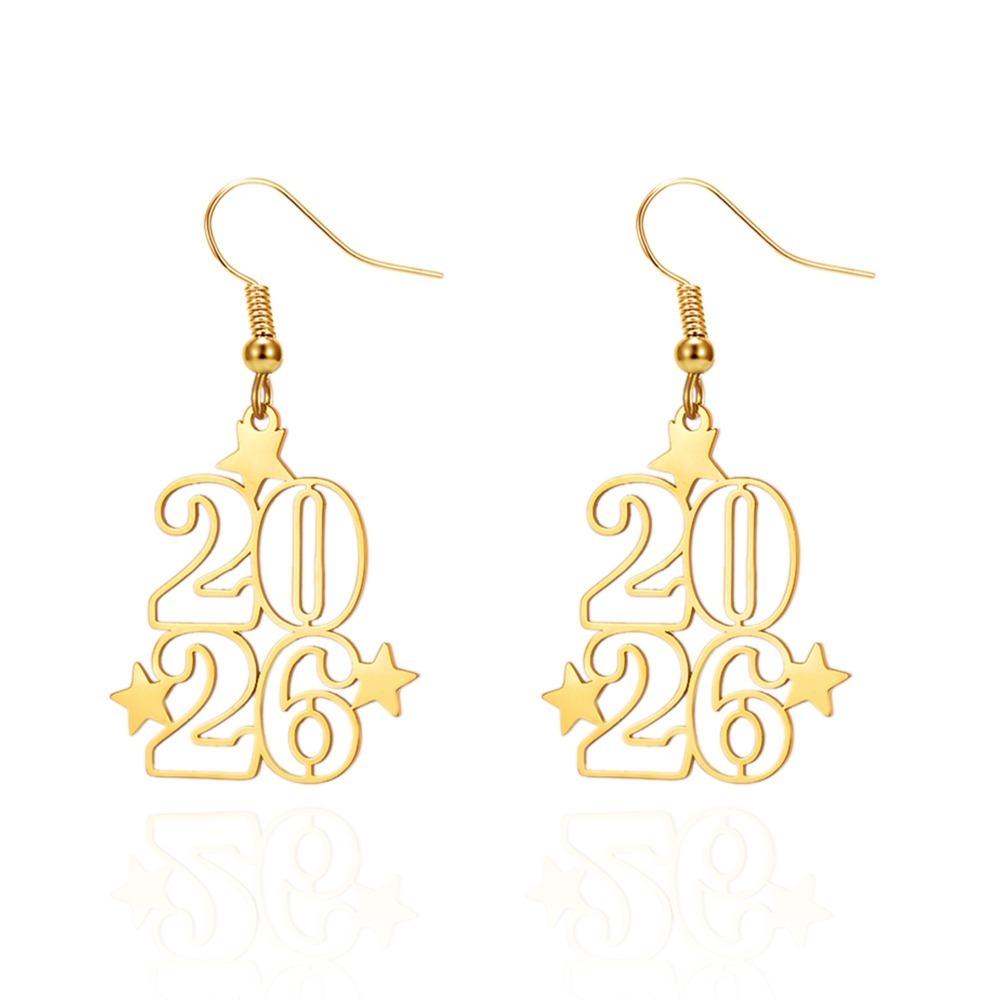 Gold Color 2026 Drop Earring Stainless Steel Ear Pendant  Spring Festival Party