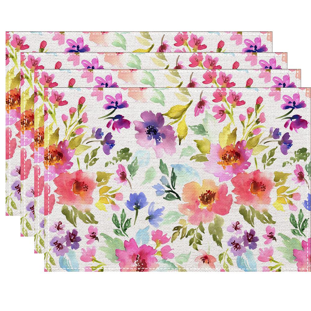 4/6/8PCS floral leave Placemats for Dining Table Decoration Spring Seasonal Holiday Decoration Vintage Linens Table Mats