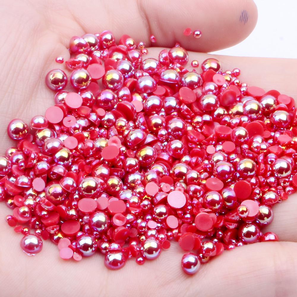 Resin Half Round Flatback Beads 2-6mm Mix Size Glue on Loose Rhinestones for Clothes Dresses DIY Crafts Scrapbook Decoration