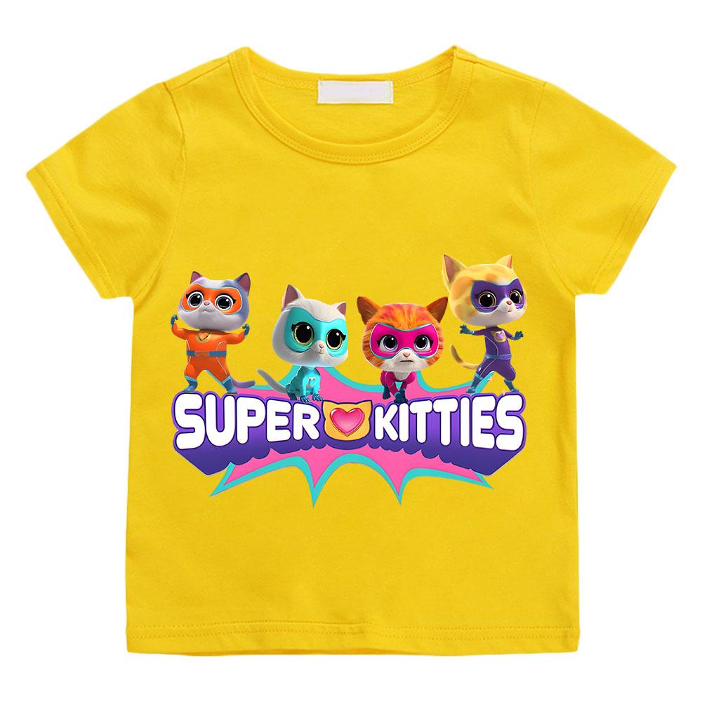 2025 SuperKitties Summer T-shirt Boy Cartoon Pride Tshirt Short Tops Y2k One Piece Print Anime Tees Kids Clothes Girls