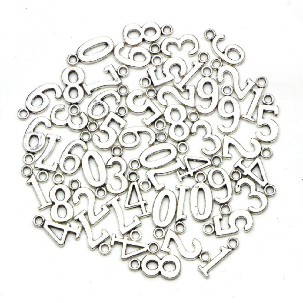 100pcs Sliver Numbers Charm Pendants Number 0-9 Alloy Charms Pendants for DIY Crafts
