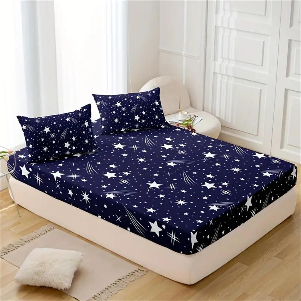 Starry Night Fitted Sheet Set - Soft Microfiber, Deep Pockets, All-Around Elastic, Breathable, Hypoallergenic, and Wrinkle