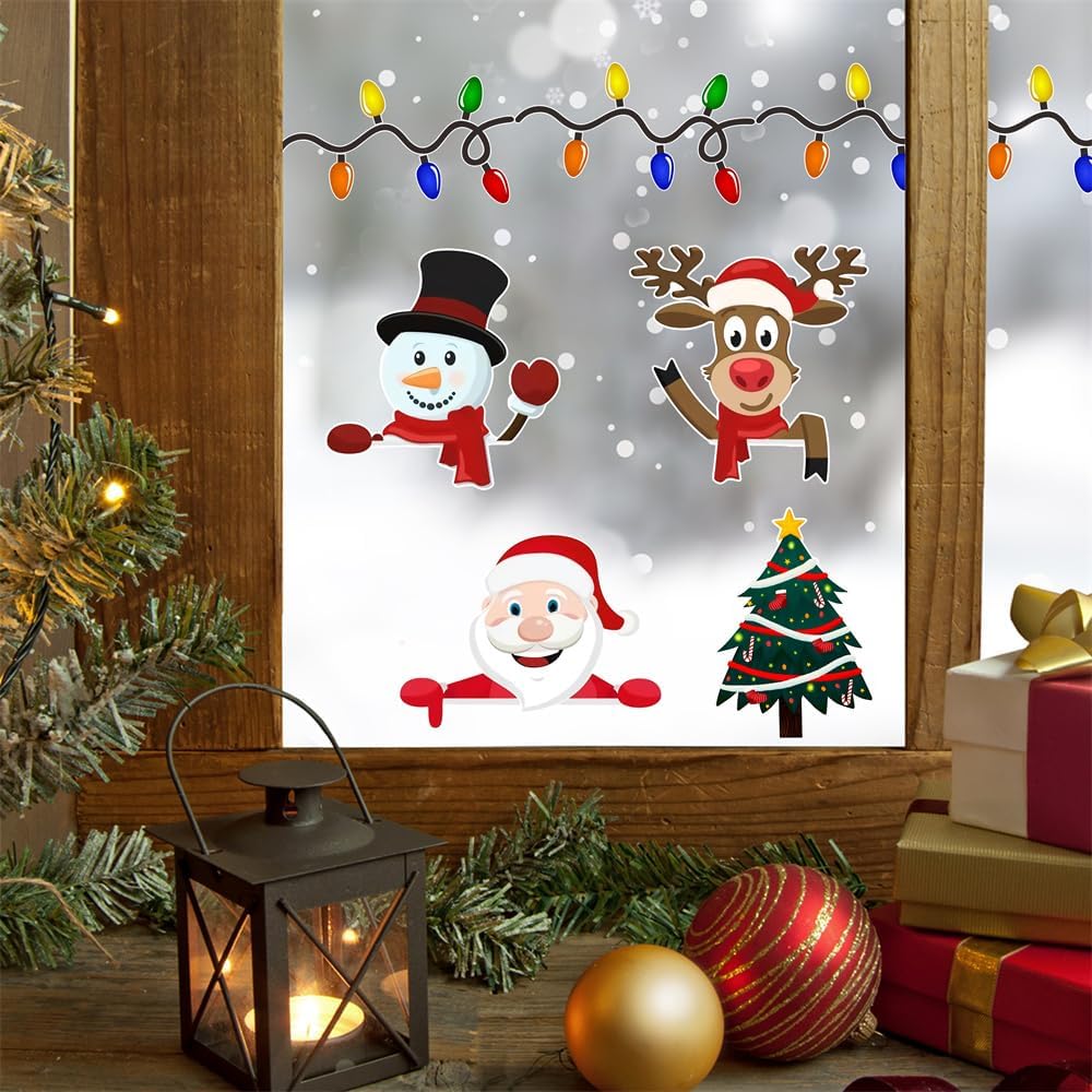 Christmas Peeking Reflective Car Decals Santa Claus Reindeer Snowman Funny Car Stickers For Auto,SUV,Truck, Refrigerator Window Indoor And Outdoor