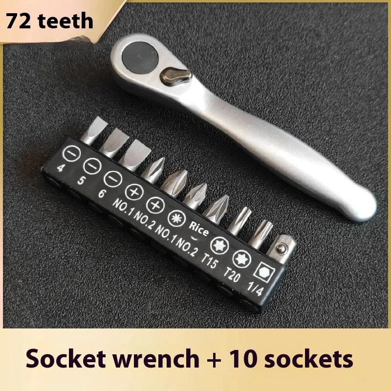 Mini Treble 1/4 Ratchet Wrench Double Ended Quick  Hex Torque Wrench Set Two-in-One Wrench Quick-Release Socket Ratchet Wrench B