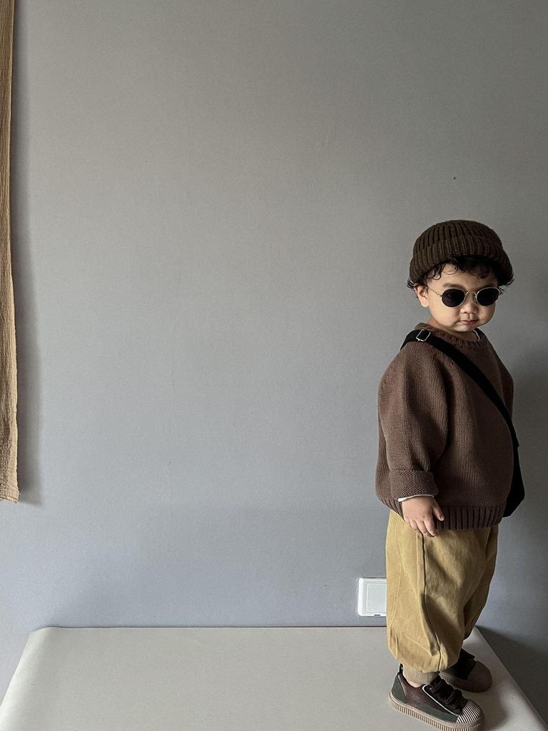 Kids' Spring & Autumn Retro Knit Sweater — Korean Style Raglan Sleeve Pullover for Boys & Girls, 100% Cotton.