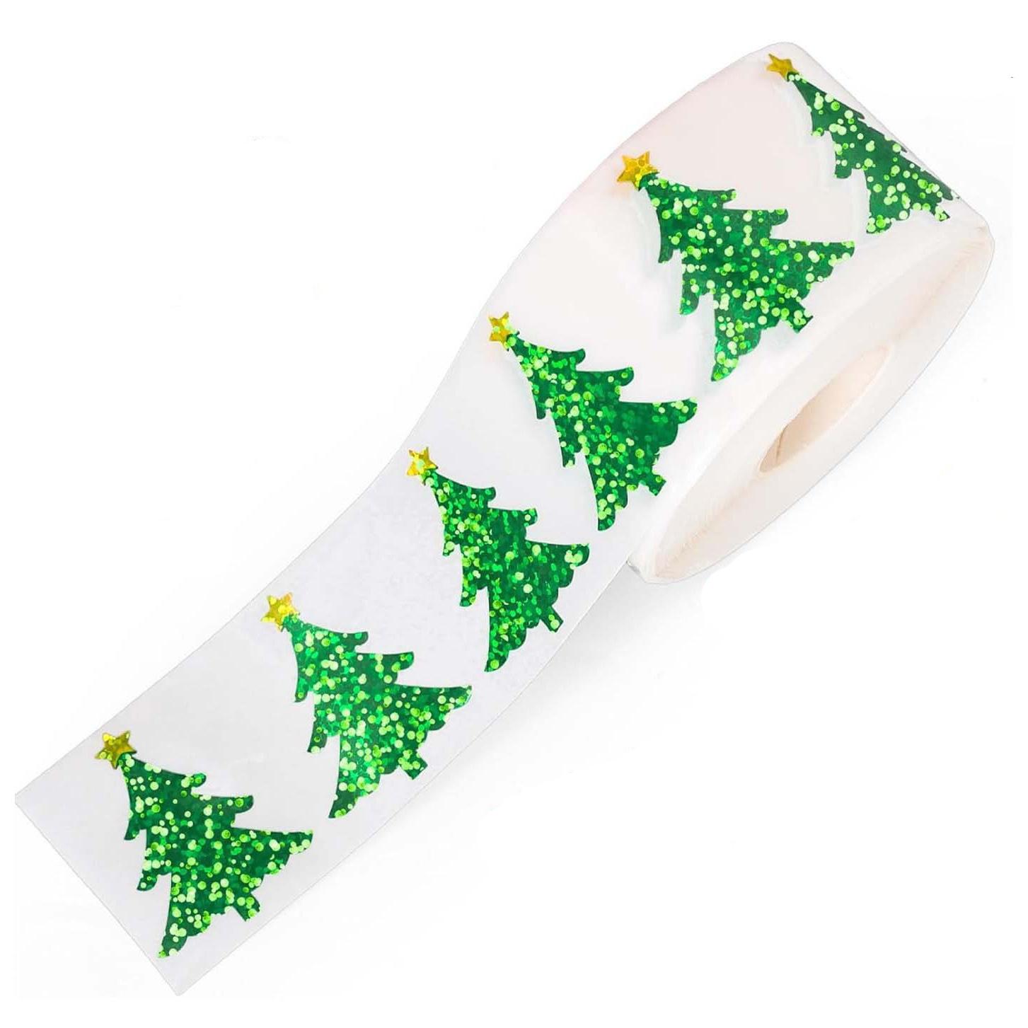 

500pcs/roll Flash Green Christmas Tree Stickers Laser Xmas Gift Seal Sticker Stationery Stickers Envelope Journal Decor about 3cm