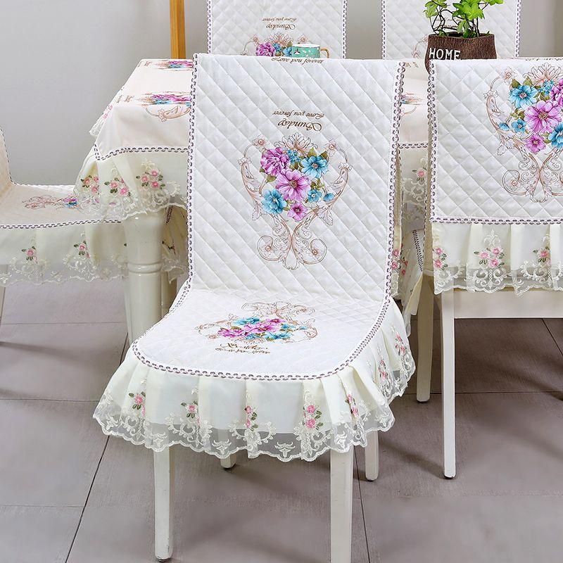 Blue One-piece Chair Cover Table Cloth Dining Chairs Mat Seat Cushion Anti-skid  Lace Chair Cushion Dustproof Cloth Wedding Party Home Decoration