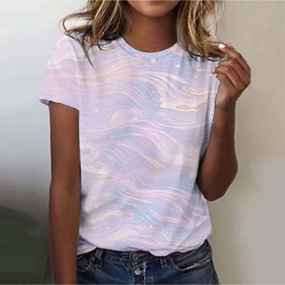 New Women's Street Trendy T-shirt Dreamy Star 3D Printed Short Sleeve Versatile Daily Casual Loose Round Neck Top Women's Wear