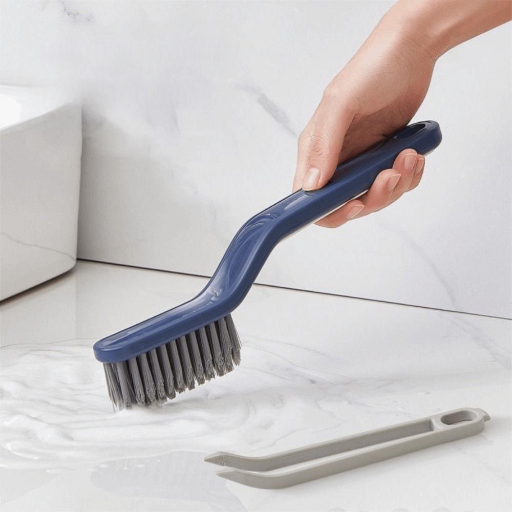 2Pcs 2-in-1 Crevice Cleaning Brush Hard Bristle with Hair Clip Gap Cleaning Brush Plastic Floor Seam Brush Kitchen Gadgets