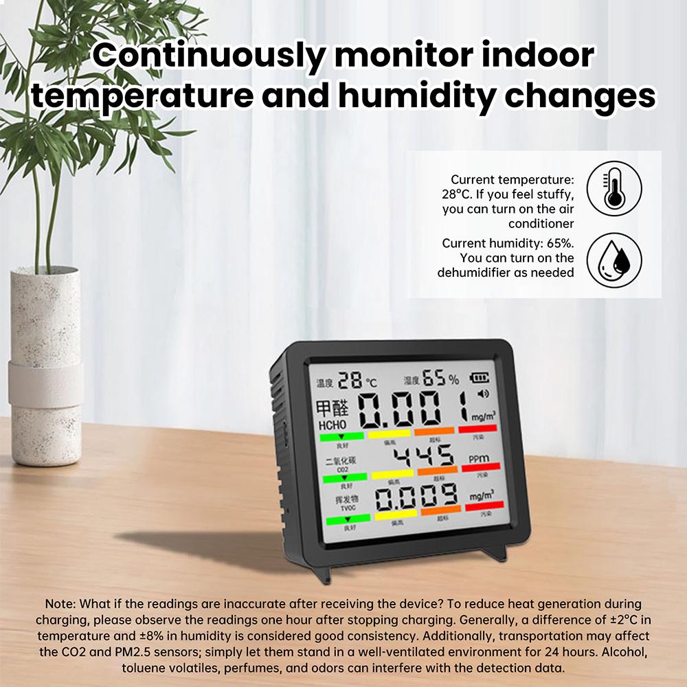 5 in 1 air quality detector Temperature Humidity Gauge Meter Monitor CO2,HCHO,TVOC formaldehyde volatile carbon dioxide tester