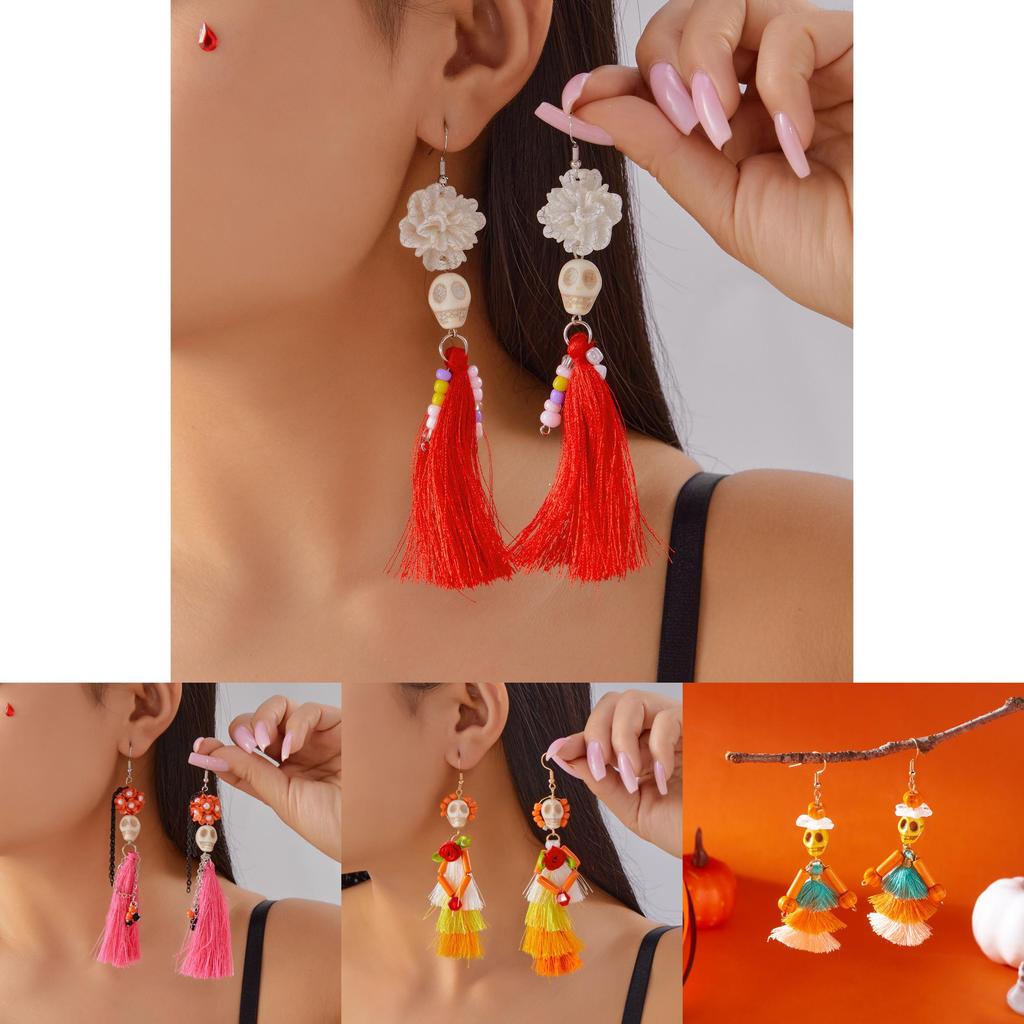 Halloween Skeleton Dangle Jewelry With Handcrafted Resin Details For Women