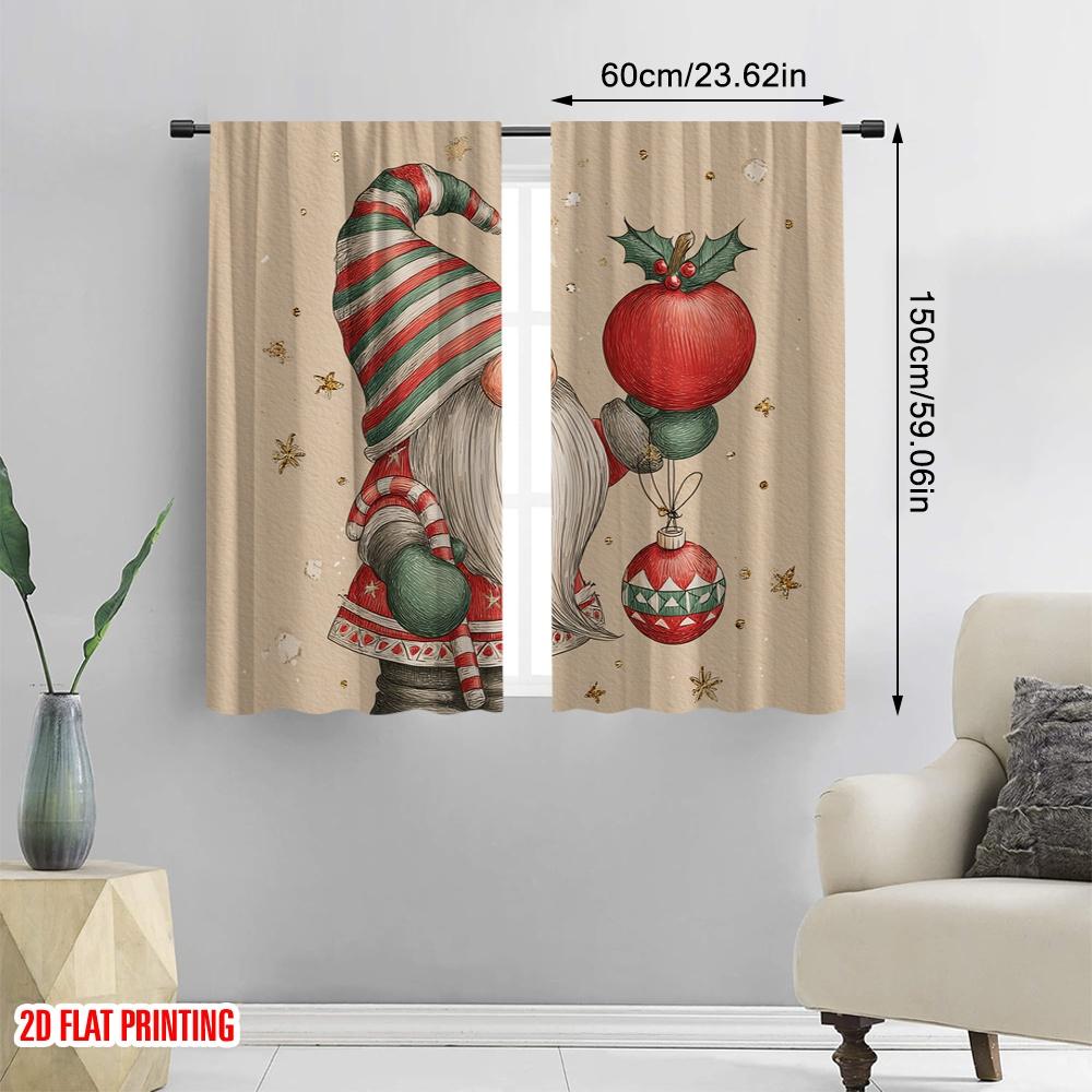 2 Stück, 2D-Flachdruck Vorhänge & Fensterdekoration Niedlicher Weihnachtsmann3 Vielseitiges Polyester (ohne Stange) Zimmerdeko Ideal für