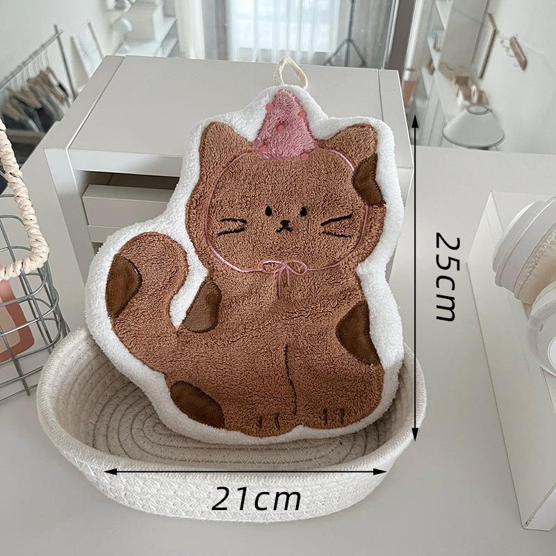 

BEPAN 1PC Special Shape Hand Towel Thickened Cute Cartoon Cat Strong Water Absorption Coral Velvet Kitchen Bathroom Supplies