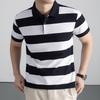 Firstview Men's Striped Big Lapel Short Sleeve Polo Shirt
