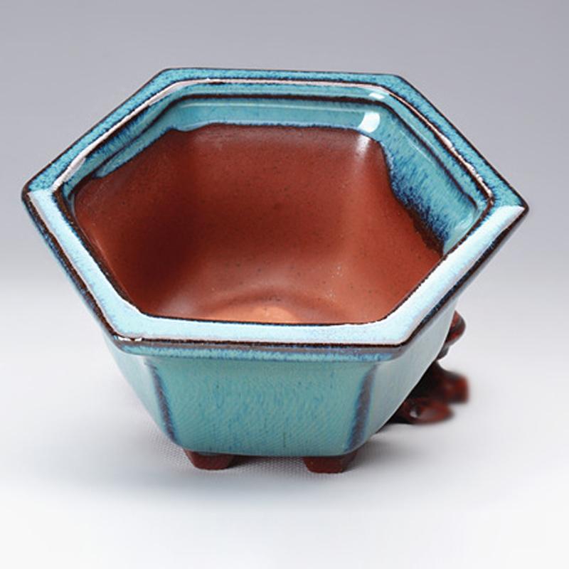 Pottery Flower Pot Bowl Glazed Ceramic Succulent Planter Pot with Hole Polygonal Artistic Ornament for Indoor Outdoor