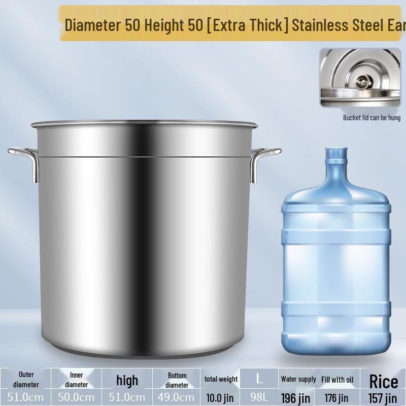 304 Stainless Steel Soup Pot with Lid - Thickened Round Barrel for Commercial Use, Ideal for Rice, Water, Braised Meat, and Porridge.