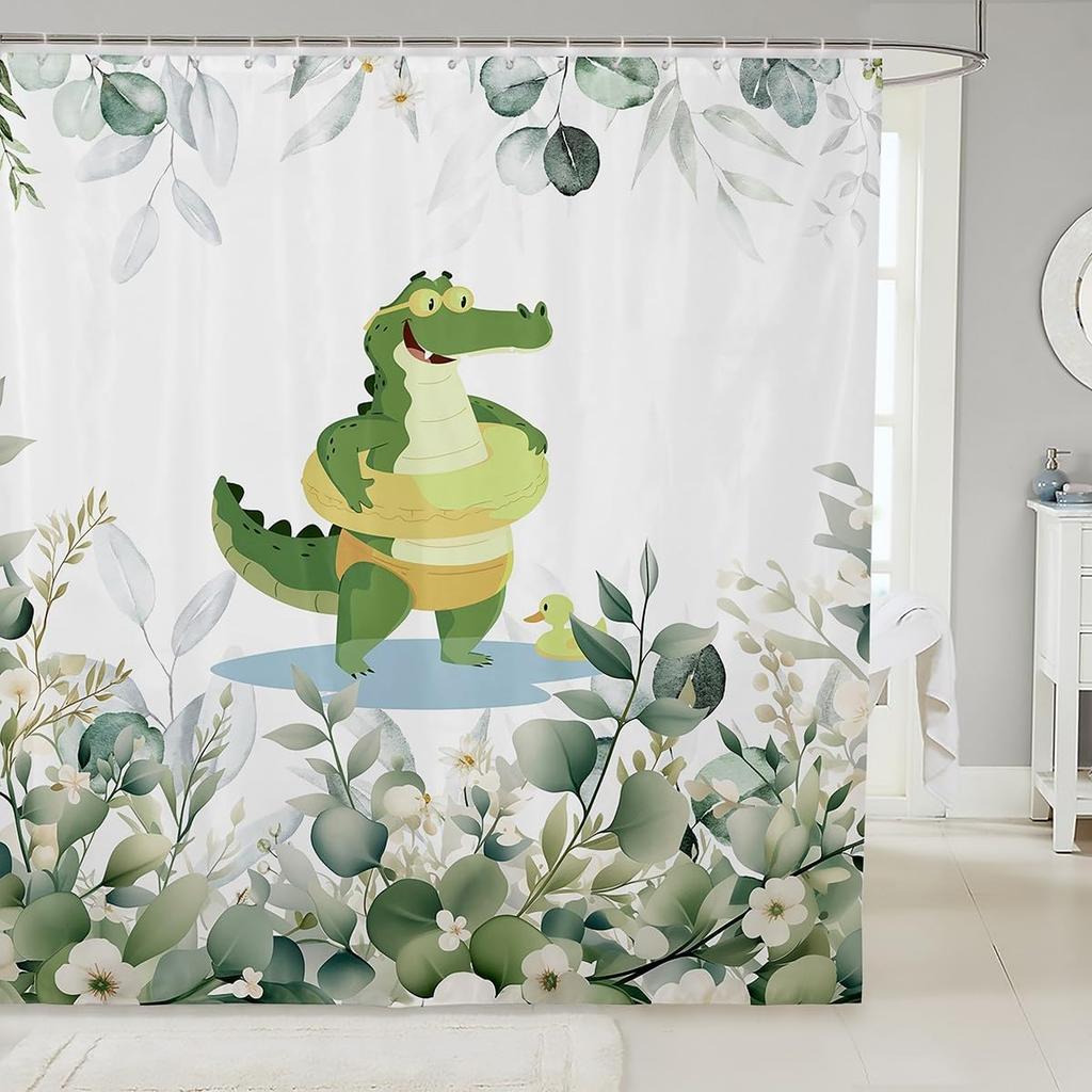 Erosebridal Cute Dachshund Waterproof Bathroom Curtain for Kids Child Green Eucalyptus Bath Curtain, Pet Animal Shower Curtain