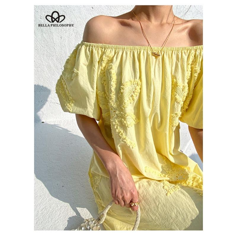 

Праздничное платье, женское платье, качественное женское пляжное платье с вышивкой, женское летнее новое стильное повседневное платье для отпуска L жёлтый