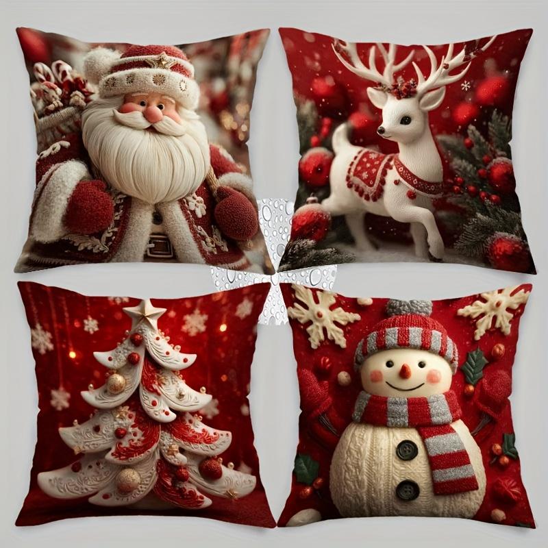 ¡La elección para la coración l hogar! 4 fundas almohada estilo Navidad, añadiendo ambiente festivo al hogar, 40cm * 40cm