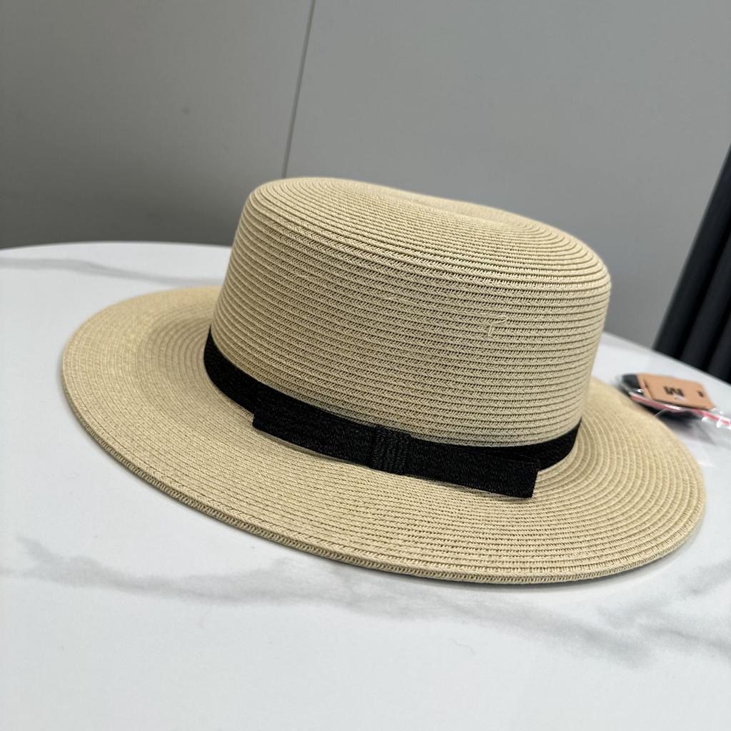 Summer New Flat-top Straw Hat Seaside Vacation Big Eaves Sunshade Sunscreen Hat Children's High-quality Fine Grass Top Hat