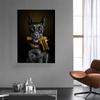 Nowoczesna Moda Czarny Pies Doberman Lew z Pistoletem Plakat Malarstwo na Płótnie Luksusowe Zwierzę Sztuka Ścienna Obraz do Dekoracji Salonu