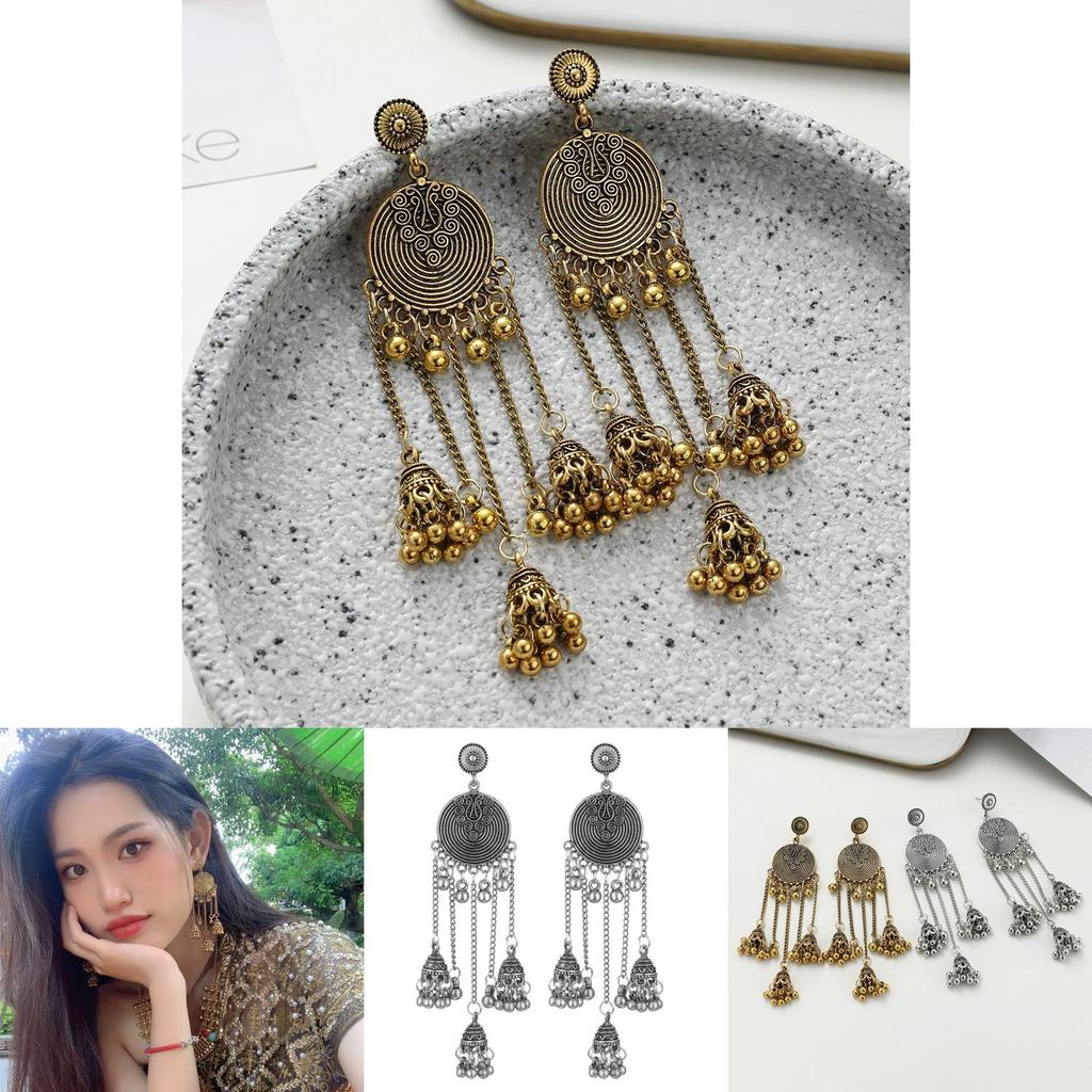 Ethnic Bohemian Long Dangle Earrings With Alloy Floral Design For Women