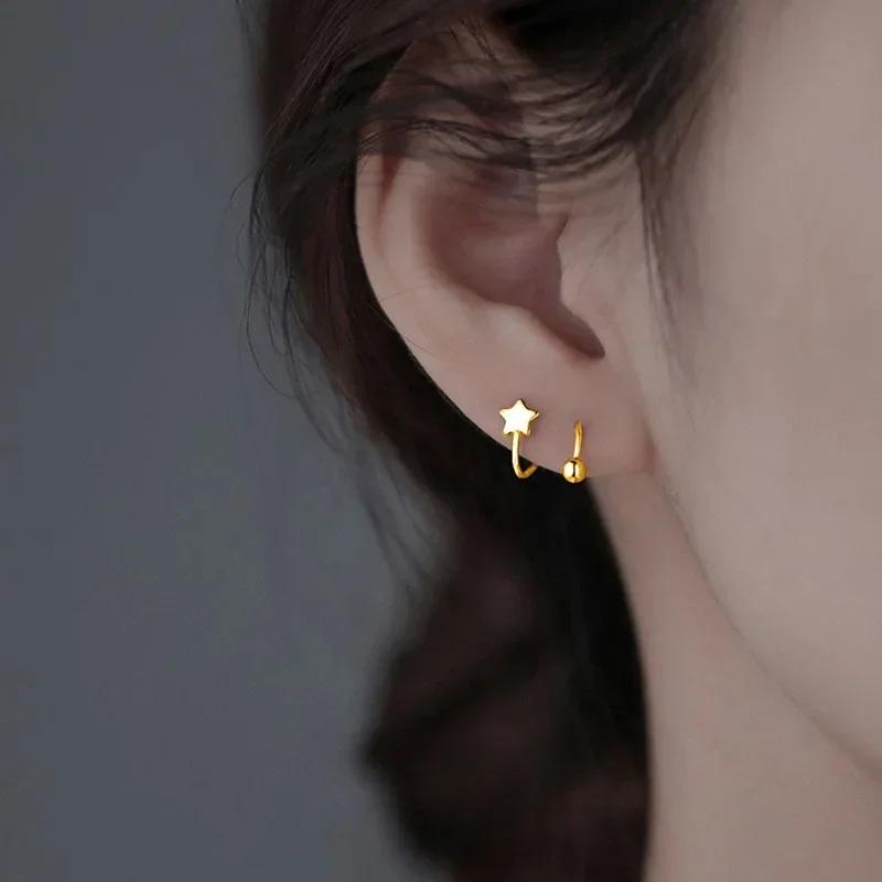 Charm Stainless Steel Spiral Twisted Piercing Heart Stud Earring for Women Personality Star Round Ear Cartilage Helix Jewelry