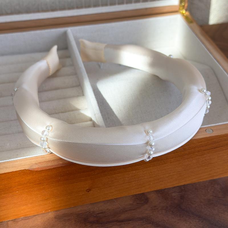 2025 Retro Rose Print Pearl Crystal Headband Women Elegant Hair Band Girl Sweet Beige Blue Hair Hoop Lady Party Hair Accessories