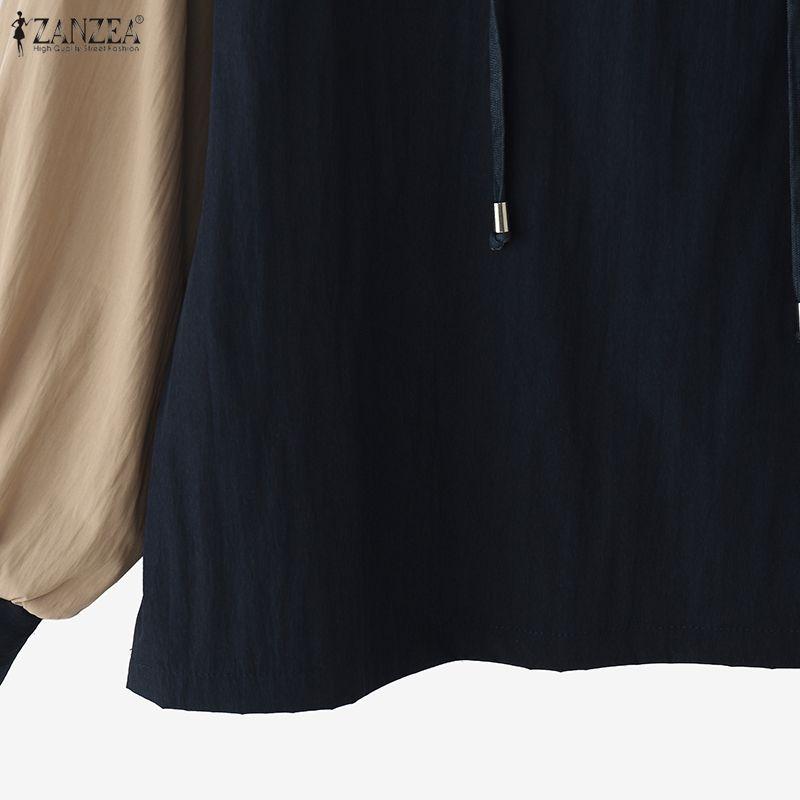 ZANZEA Women Hooded Collar Casual Long Sleeve Patchwork Hoodies Blouse