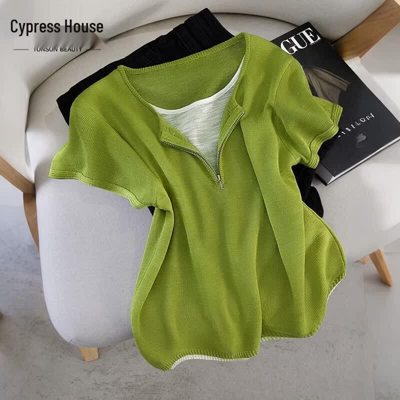 Sibaisha Color Block Round Neck Short Sleeve T-Shirt One Size