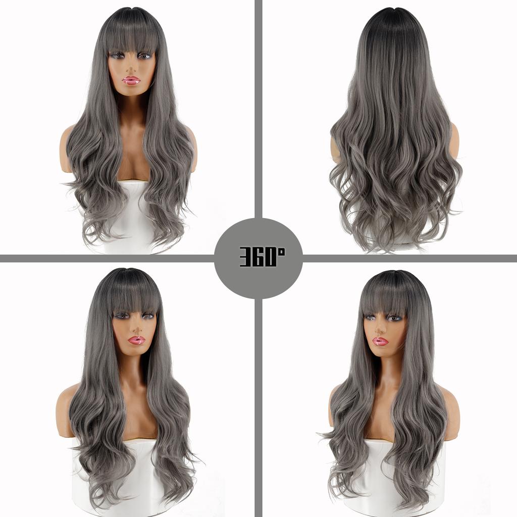LISI HAIR Female Long Wavy Hair Wig with Bangs Synthetic Heat-resistant Fiber Wig Cosplay Lolita Party Daily Hairpin.