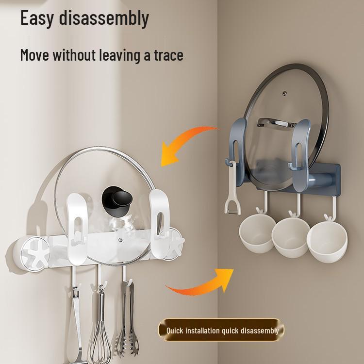 Wall-Mounted Pot Lid and Cutting Board Rack for Kitchen Storage